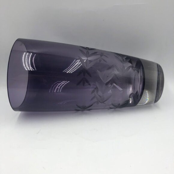Tarnow Poland Purple Floral Etched Glass Vase Weight Bottom - Picture 5 of 12